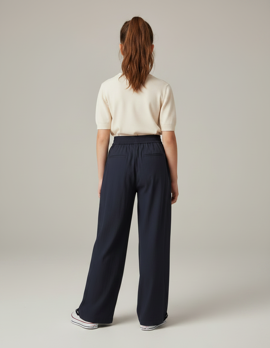 Pantalon Japonais Bleu Marine Fluide Ample Décontracté - Lin - vue 2