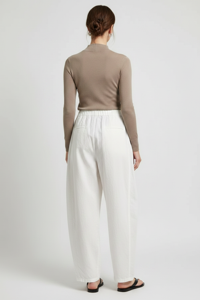 Pantalon Japonais Blanc Coton Ample Décontracté Fluide - vue 2