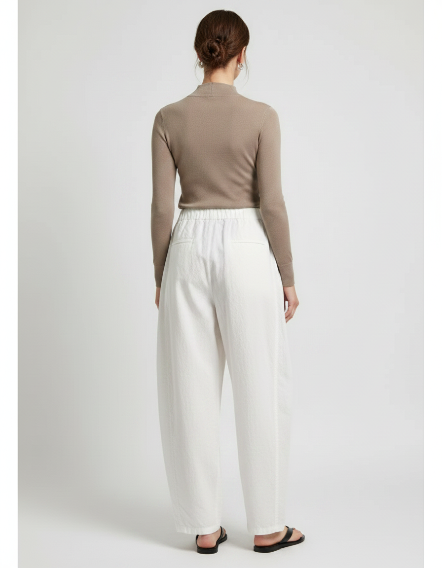 Pantalon Japonais Blanc Coton Ample Décontracté Fluide - vue 2