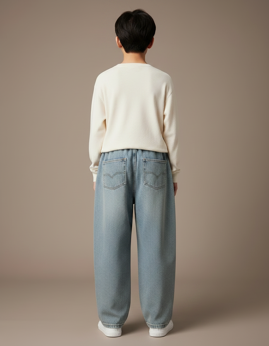 Pantalon Japonais Denim Ample Décontracté Enfant - Bleu Jean - vue 2