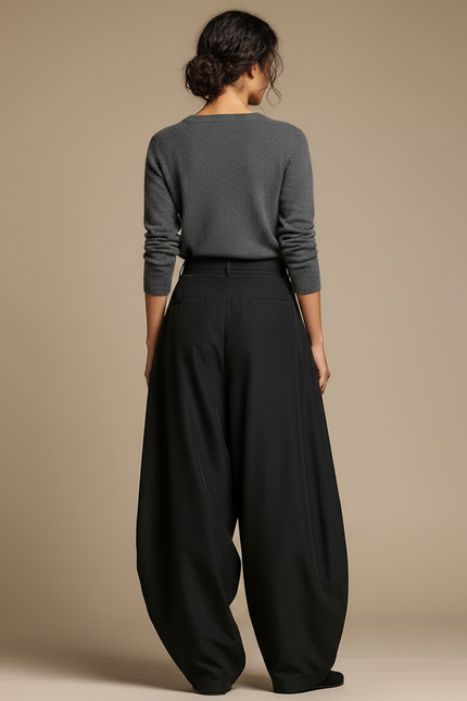 Pantalon Japonais Noir Ample Brodé Grue Fluide - Viscose - vue 2