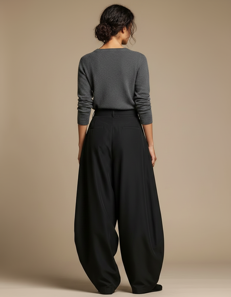 Pantalon Japonais Noir Ample Brodé Grue Fluide - Viscose - vue 2