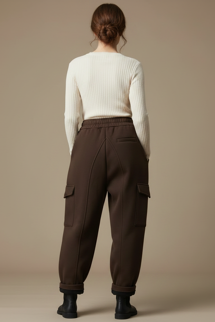 Pantalon Japonais Marron Cargo Ample Chaud Femme - Molleton - vue 2