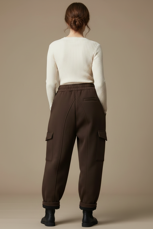 Pantalon Japonais Marron Cargo Ample Chaud Femme - Molleton - vue 2