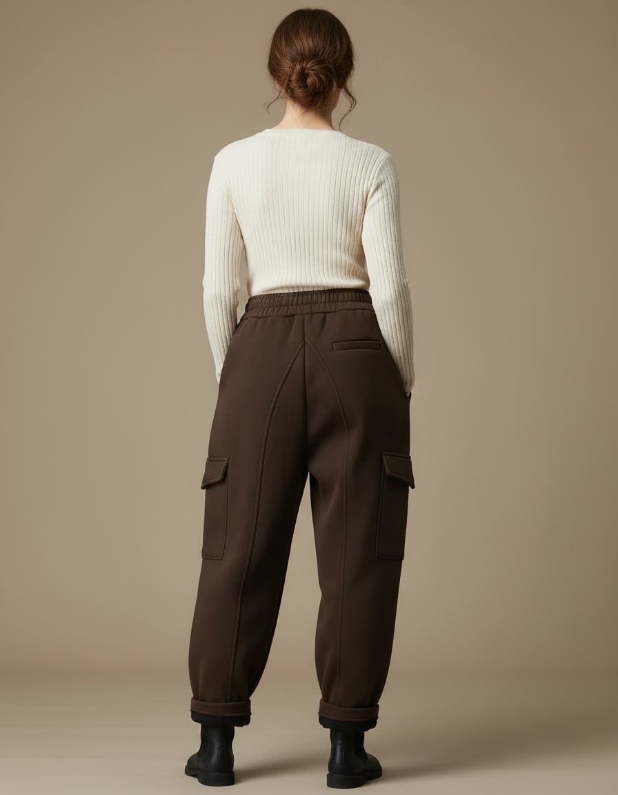Pantalon Japonais Marron Cargo Ample Chaud Femme - Molleton - vue 2