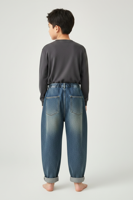 Pantalon Japonais Denim Ample Dégradé Enfant Décontracté - Bleu Jean - vue 2