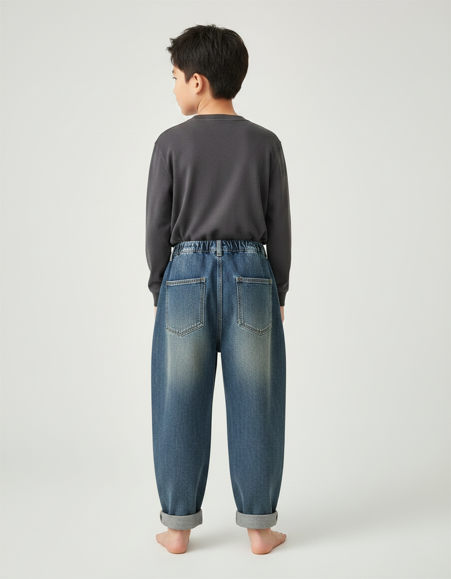 Pantalon Japonais Denim Ample Dégradé Enfant Décontracté - Bleu Jean - vue 2