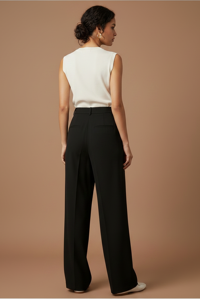 Pantalon Japonais Noir Fluide Ample Plissé Élégant - Polyester - vue 2