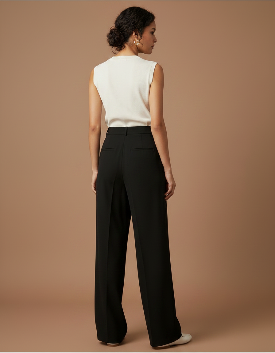 Pantalon Japonais Noir Fluide Ample Plissé Élégant - Polyester - vue 2
