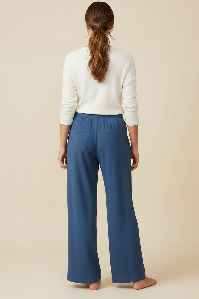 Pantalon Japonais Bleu Ample Cordon Décontracté Fluide - Maille - vue 2