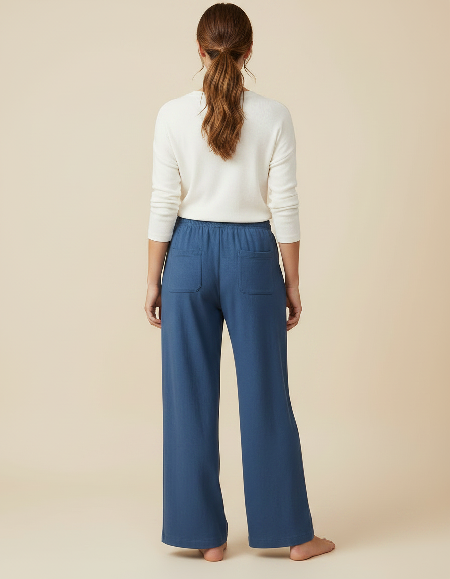 Pantalon Japonais Bleu Ample Cordon Décontracté Fluide - Maille - vue 2