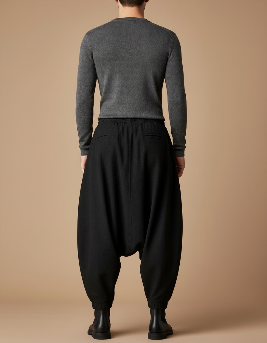 Pantalon Japonais Noir Ample Harem Cargo Homme - Polyester - vue 2