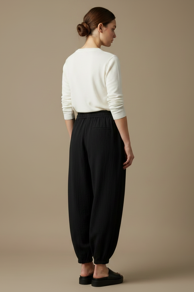 Pantalon Japonais Noir Fluide Ample Décontracté Coton Femme - vue 2