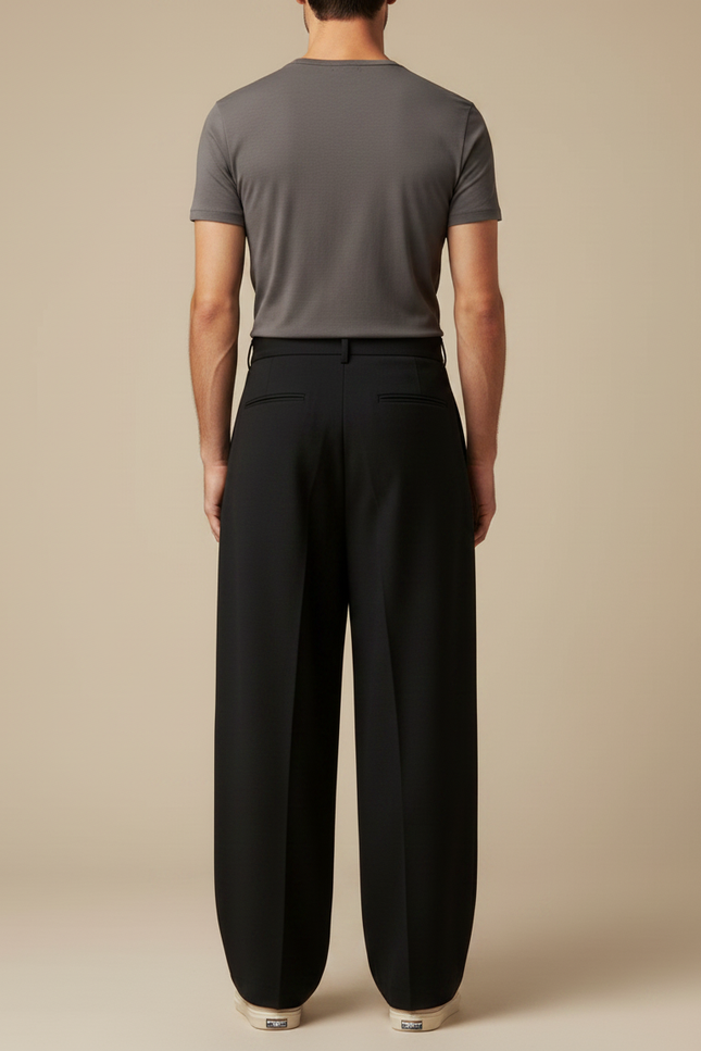 Pantalon Japonais Noir Large Plissé Décontracté Homme - Polyester - vue 2