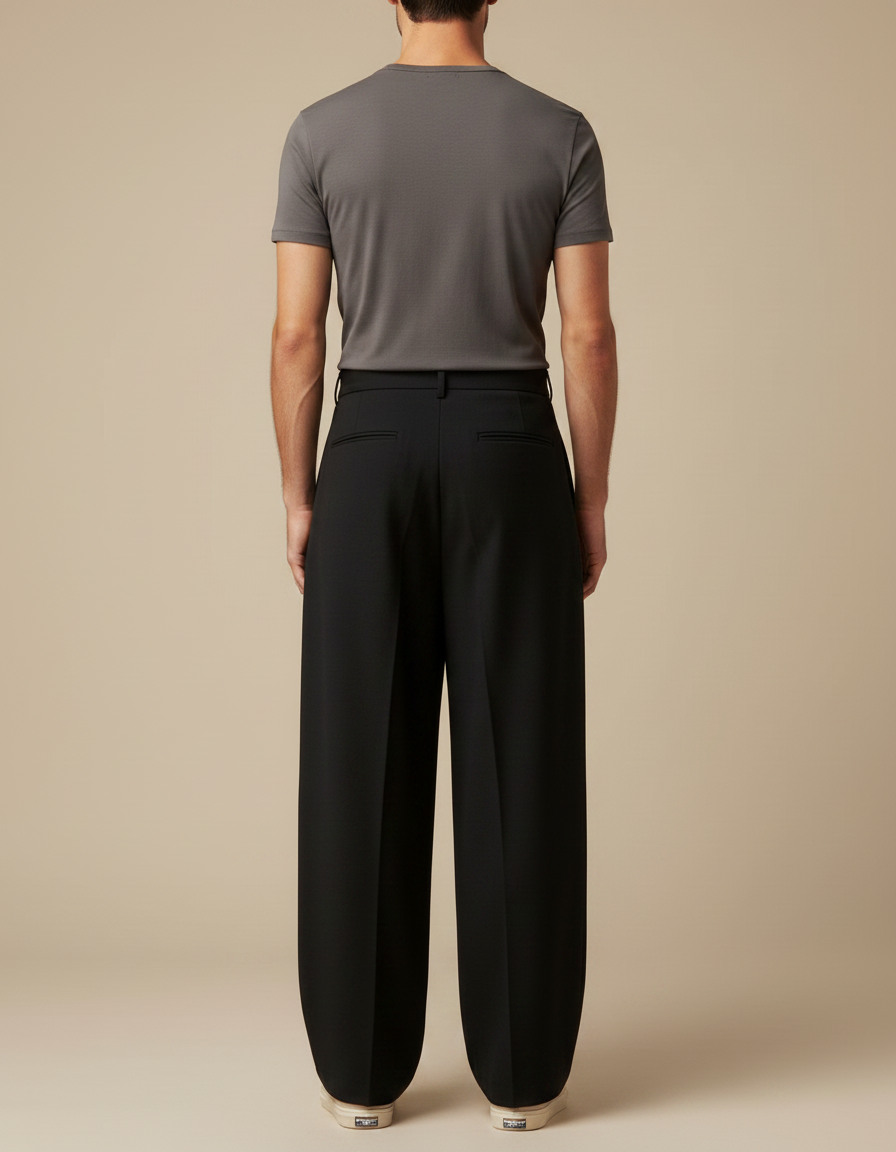 Pantalon Japonais Noir Large Plissé Décontracté Homme - Polyester - vue 2