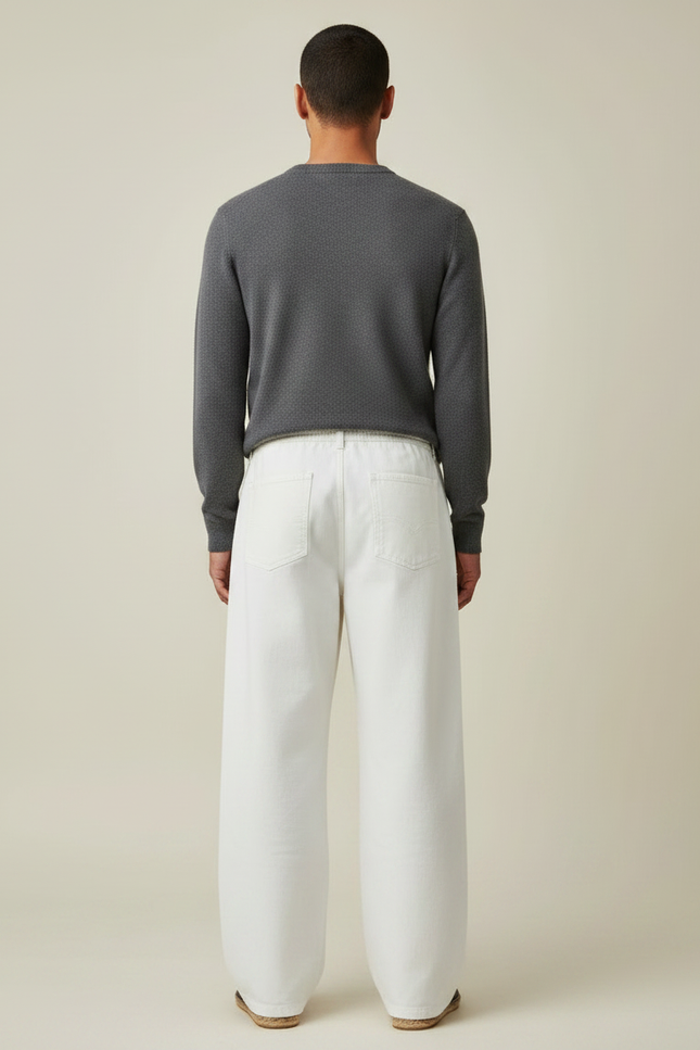Pantalon Japonais Blanc Cassé Ample Décontracté Homme Coton - vue 2