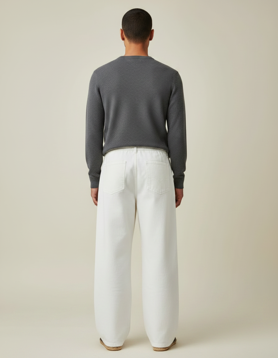 Pantalon Japonais Blanc Cassé Ample Décontracté Homme Coton - vue 2
