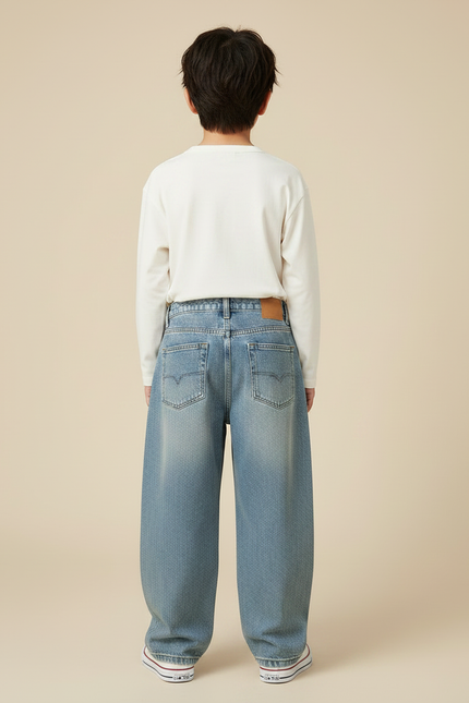 Pantalon Japonais Denim Ample Droit Décontracté Garçon - Bleu Jean - vue 2