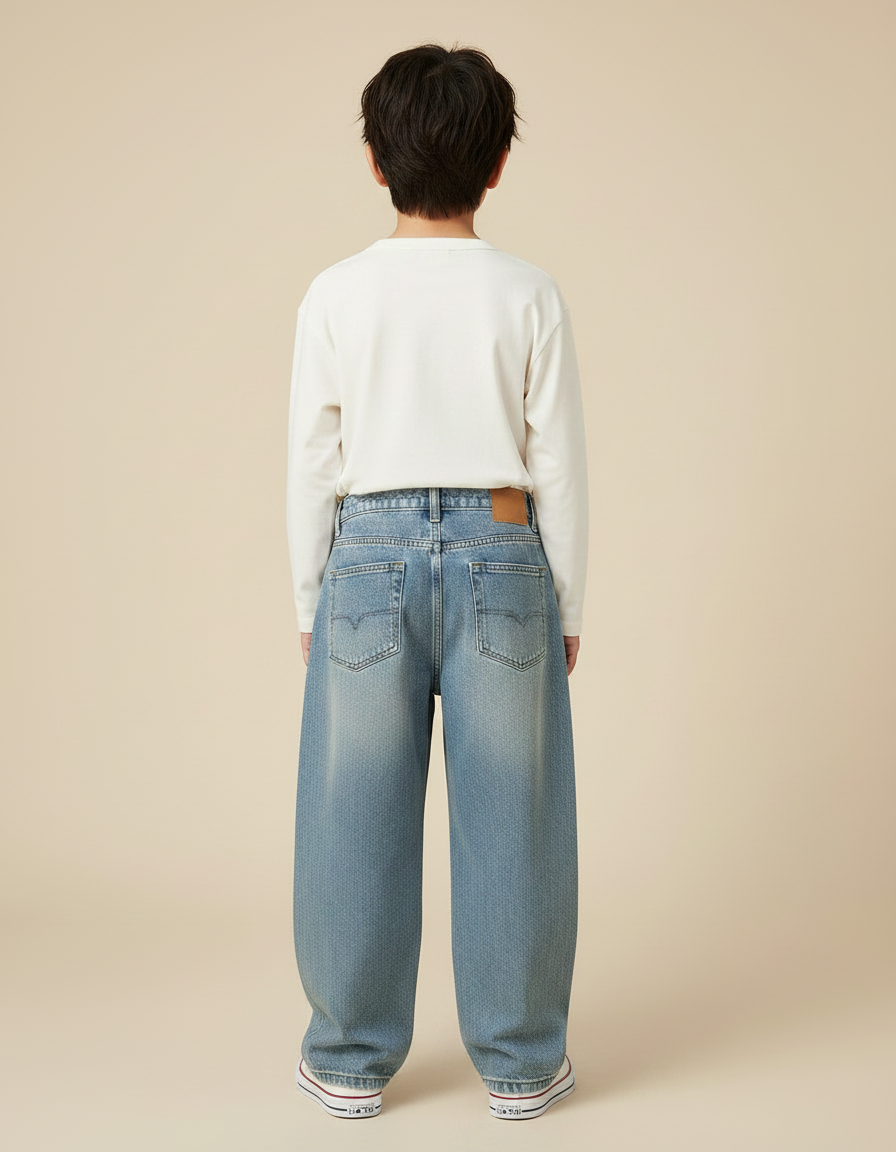 Pantalon Japonais Denim Ample Droit Décontracté Garçon - Bleu Jean - vue 2