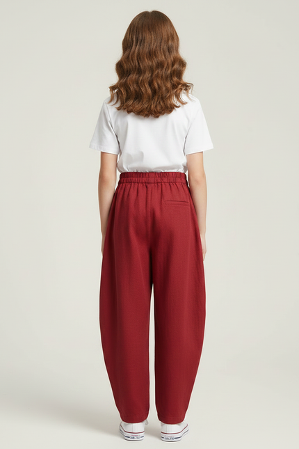 Pantalon Japonais Rouge Ample Coton Fluide Enfant - Bordeaux - vue 2