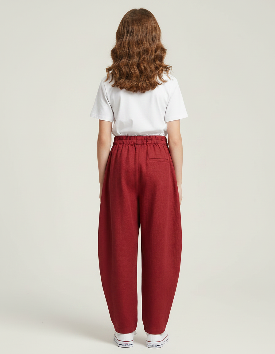 Pantalon Japonais Rouge Ample Coton Fluide Enfant - Bordeaux - vue 2