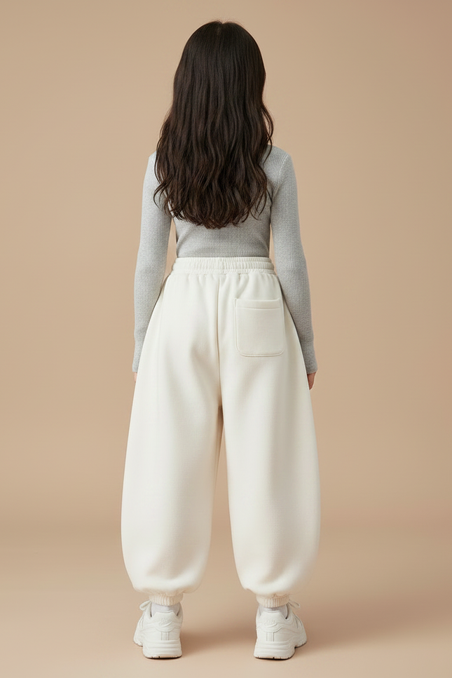 Pantalon Japonais Crème Bouffant Ample Molleton Confortable Fille - Beige - vue 2