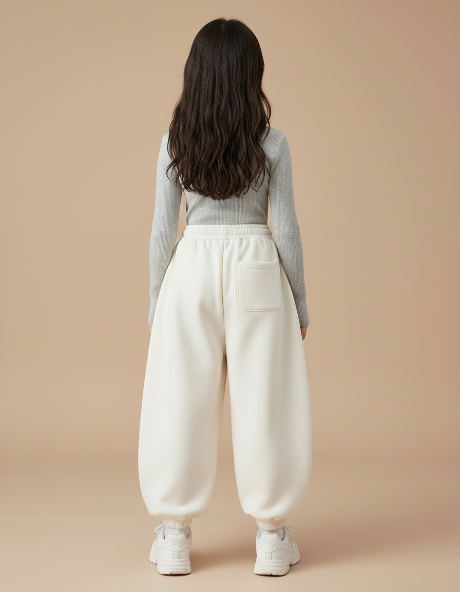 Pantalon Japonais Crème Bouffant Ample Molleton Confortable Fille - Beige - vue 2