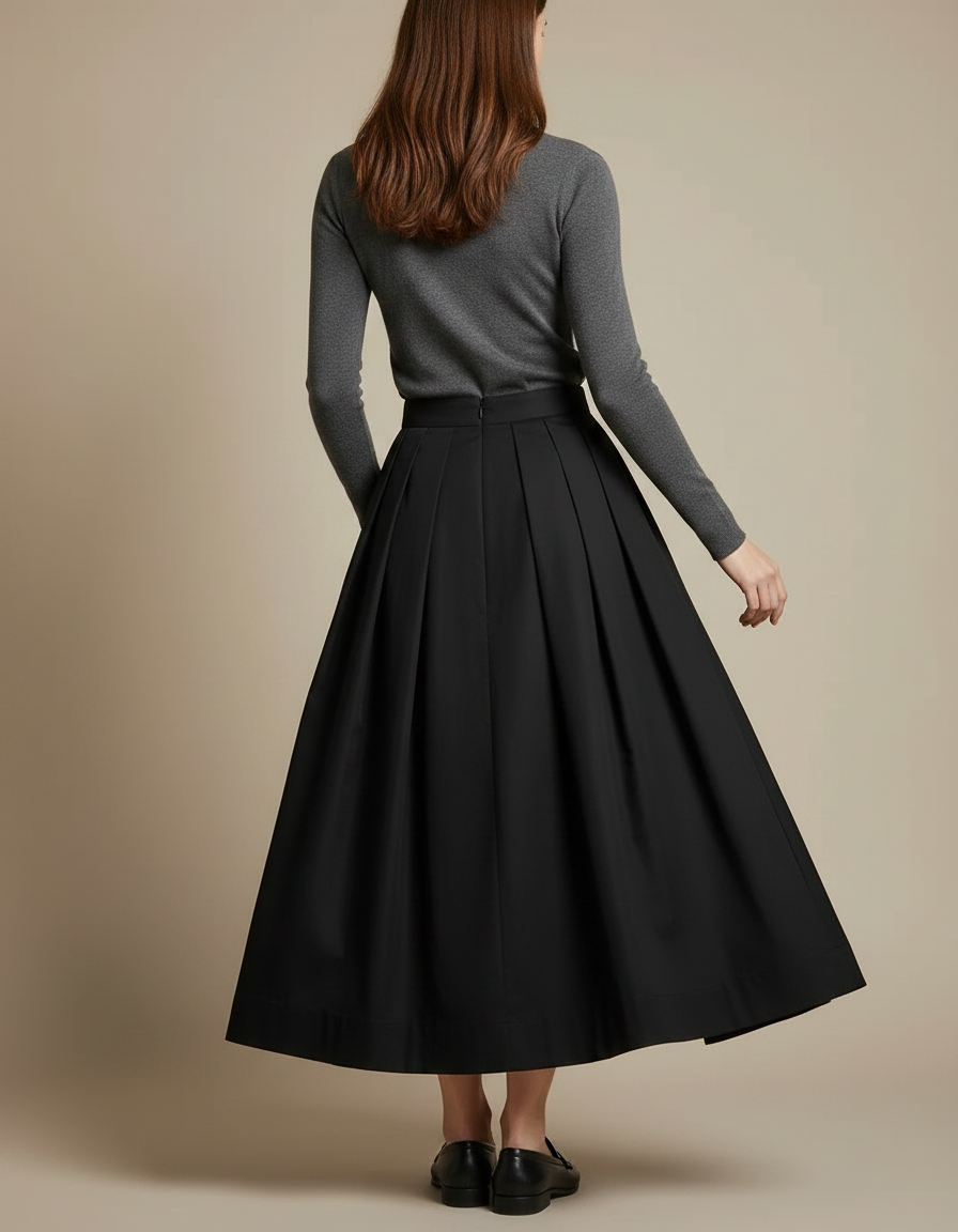 Pantalon Japonais Noir Plissé Ample Élégant Fluide - Gabardine - vue 2