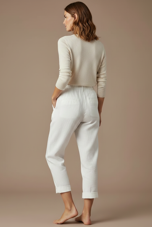 Pantalon Japonais Blanc Coton Lin Ample Décontracté Femme - vue 2