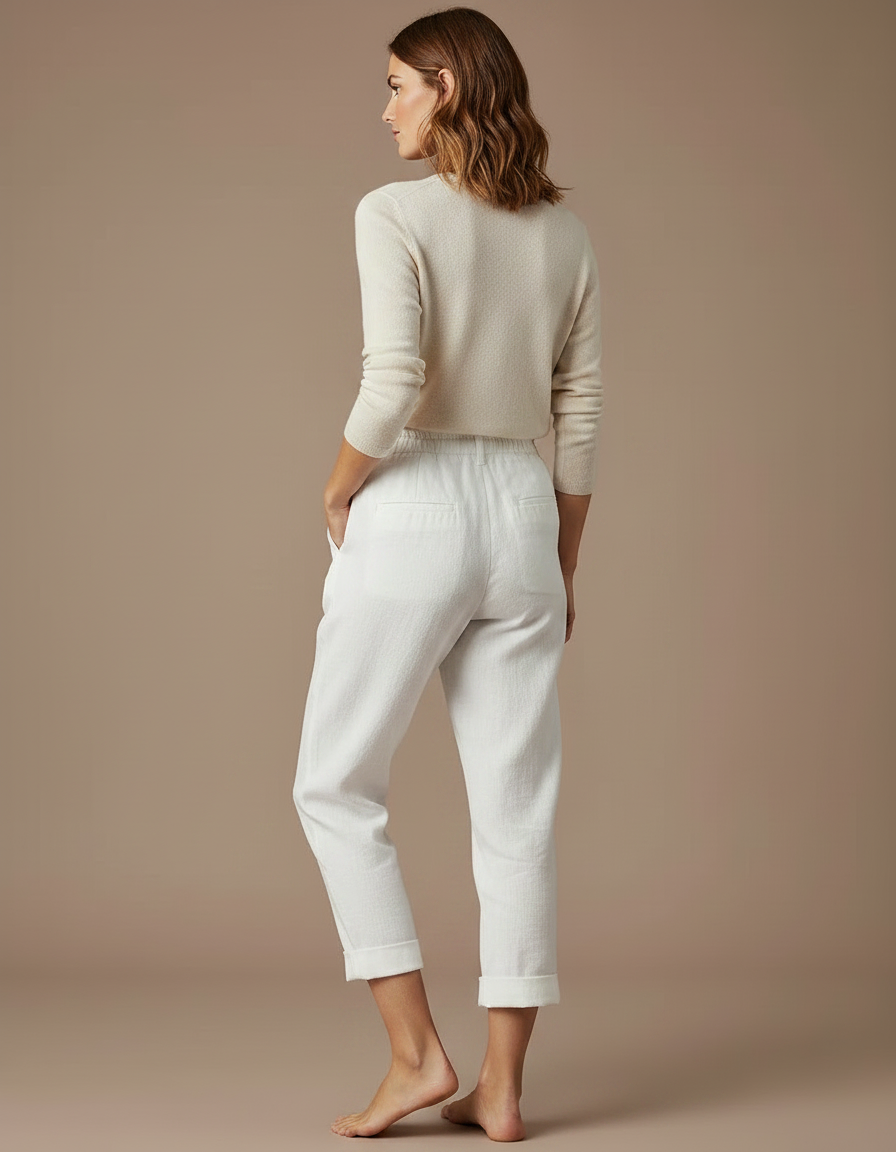 Pantalon Japonais Blanc Coton Lin Ample Décontracté Femme - vue 2