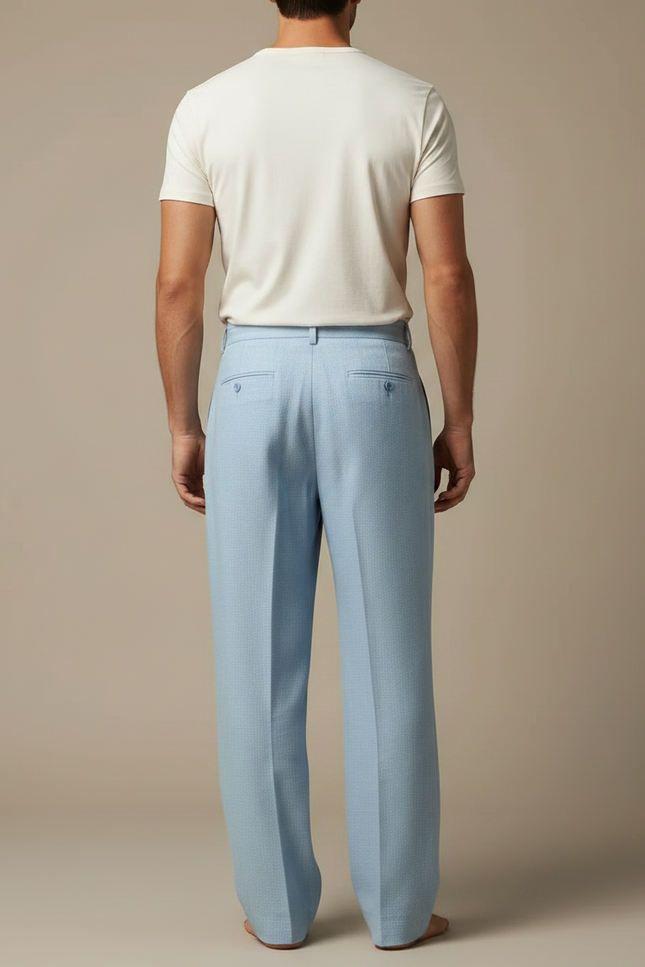 Pantalon Japonais Bleu Clair Ample Plissé Décontracté Homme - Lin - vue 2