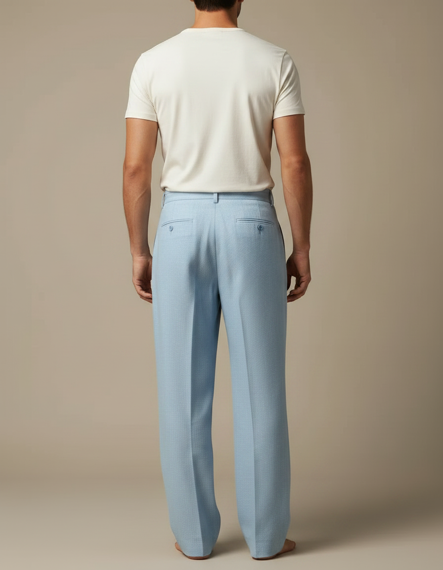 Pantalon Japonais Bleu Clair Ample Plissé Décontracté Homme - Lin - vue 2