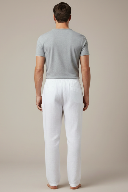 Pantalon Japonais Blanc Lin Ample Cordon Léger Homme - vue 2