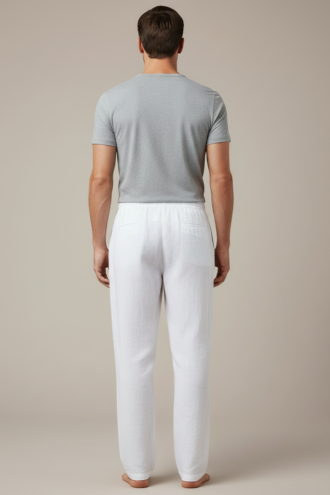 Pantalon Japonais Blanc Lin Ample Cordon Léger Homme - vue 2