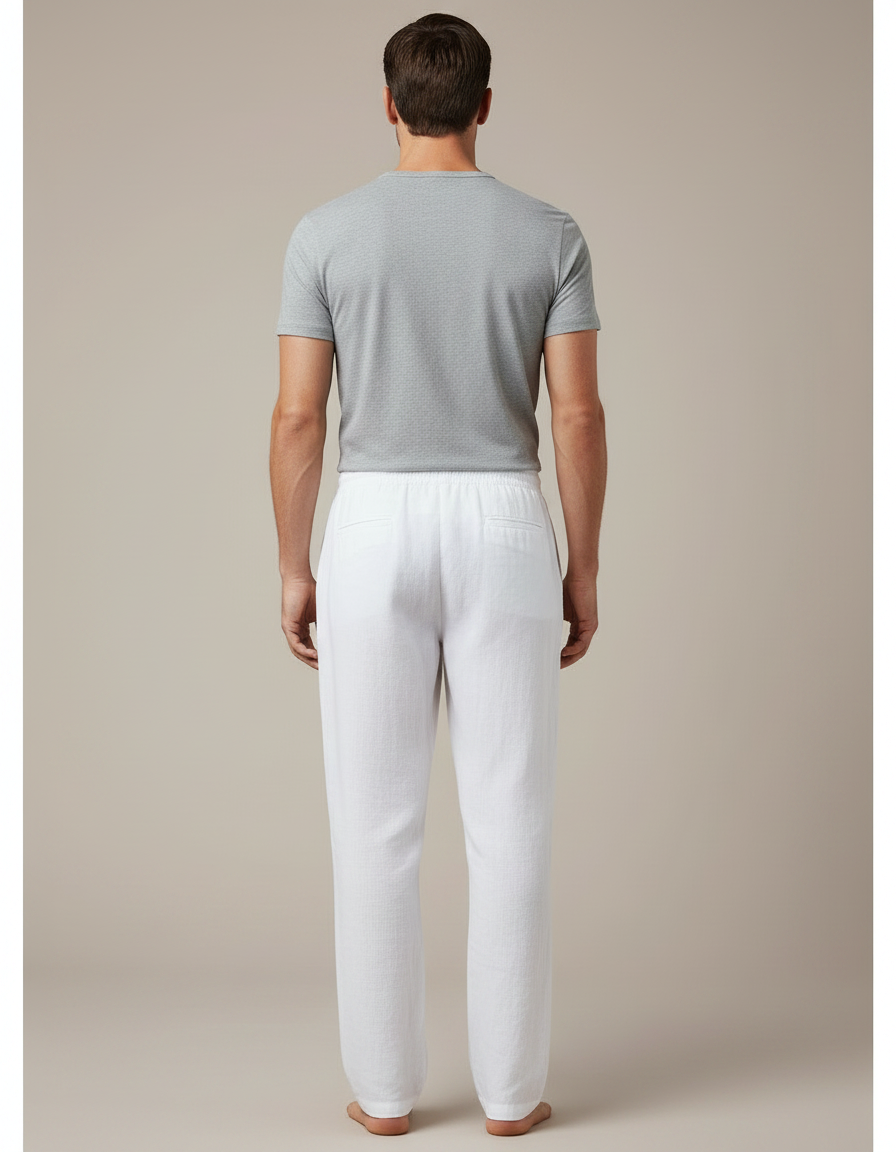 Pantalon Japonais Blanc Lin Ample Cordon Léger Homme - vue 2