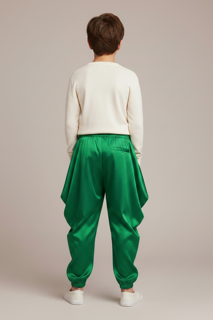 Pantalon Japonais Vert Satin Ample Enfants Fête - vue 2