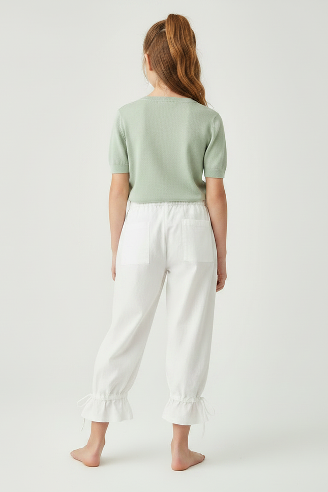 Pantalon Japonais Blanc Fluide Taille Élastique Volants - Lin - vue 2