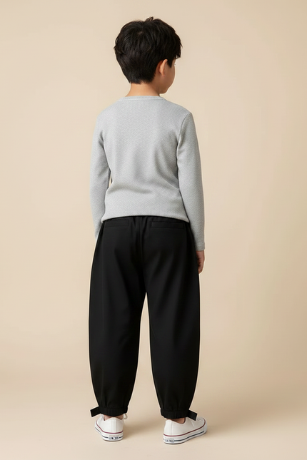 Pantalon Japonais Noir Ample Cordon Décontracté Garçon - Polyester - vue 2