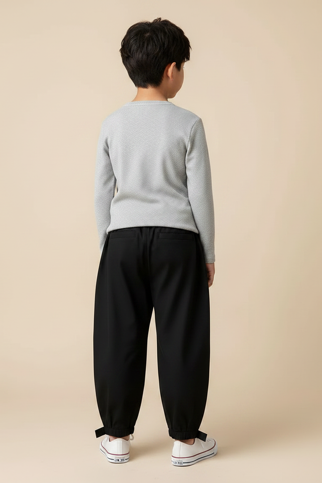 Pantalon Japonais Noir Ample Cordon Décontracté Garçon - Polyester - vue 2