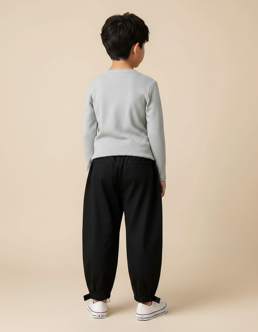 Pantalon Japonais Noir Ample Cordon Décontracté Garçon - Polyester - vue 2