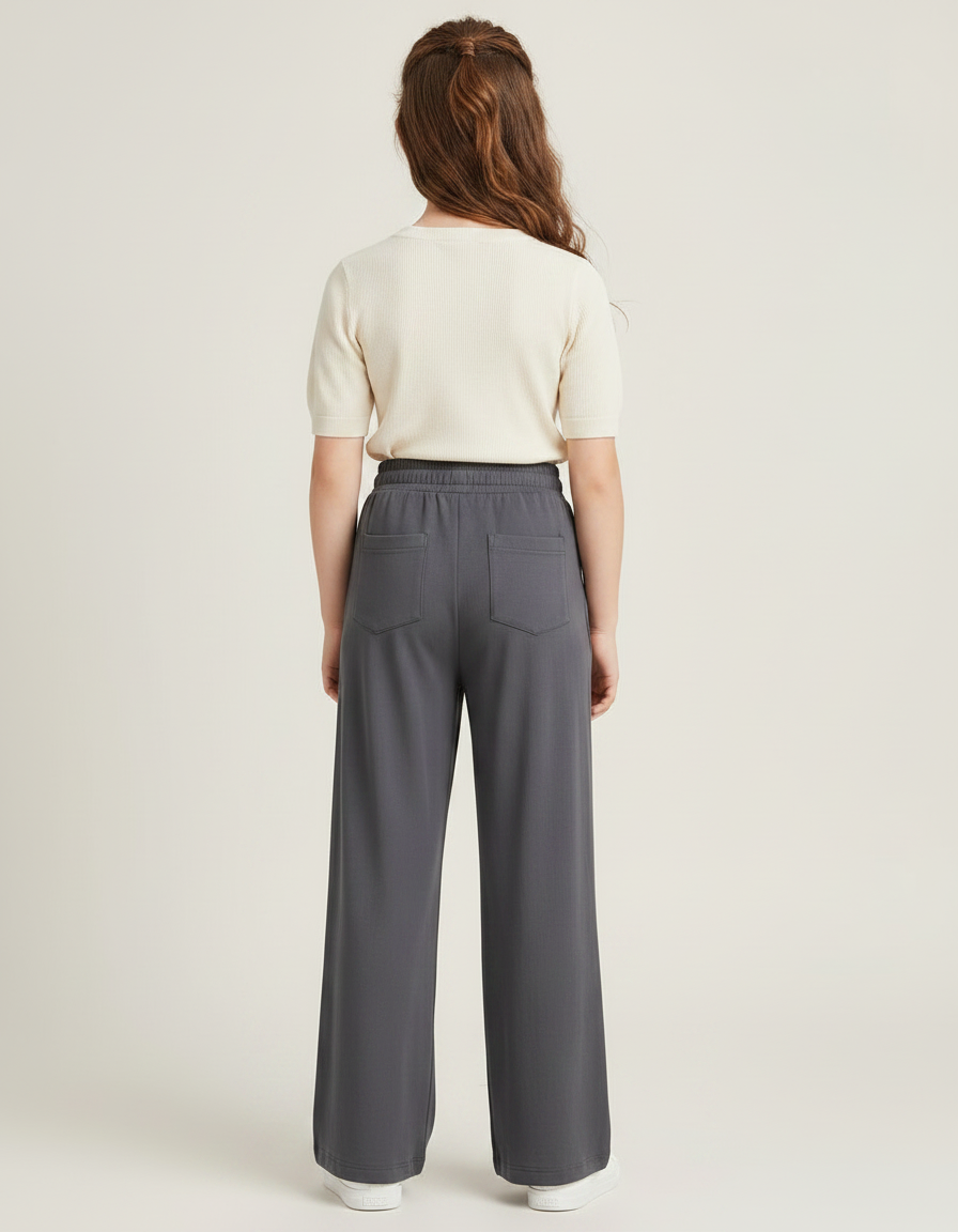 Pantalon Japonais Gris Ample Fluide Cordon Décontracté - Molleton - vue 2