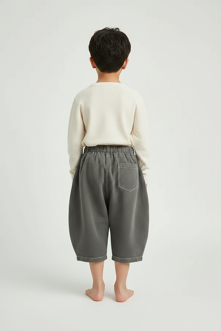 Pantalon Japonais Gris Ample Molletonné Enfant Décontracté Harem - vue 2