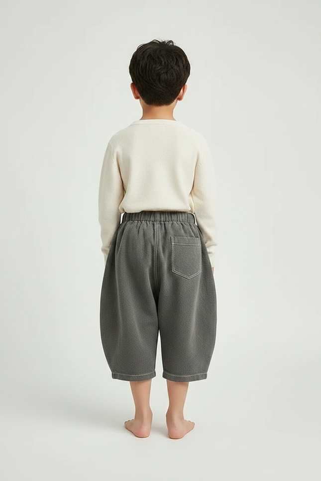 Pantalon Japonais Gris Ample Molletonné Enfant Décontracté Harem - vue 2