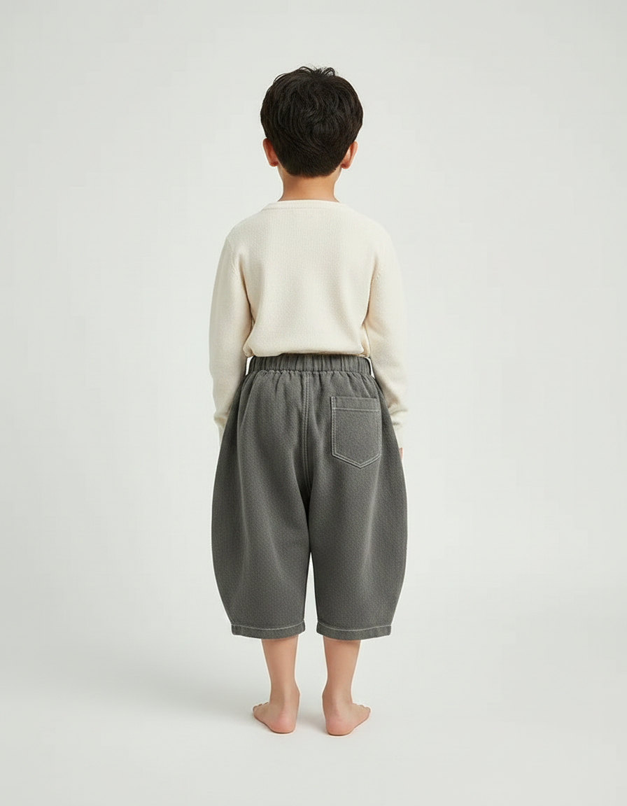 Pantalon Japonais Gris Ample Molletonné Enfant Décontracté Harem - vue 2