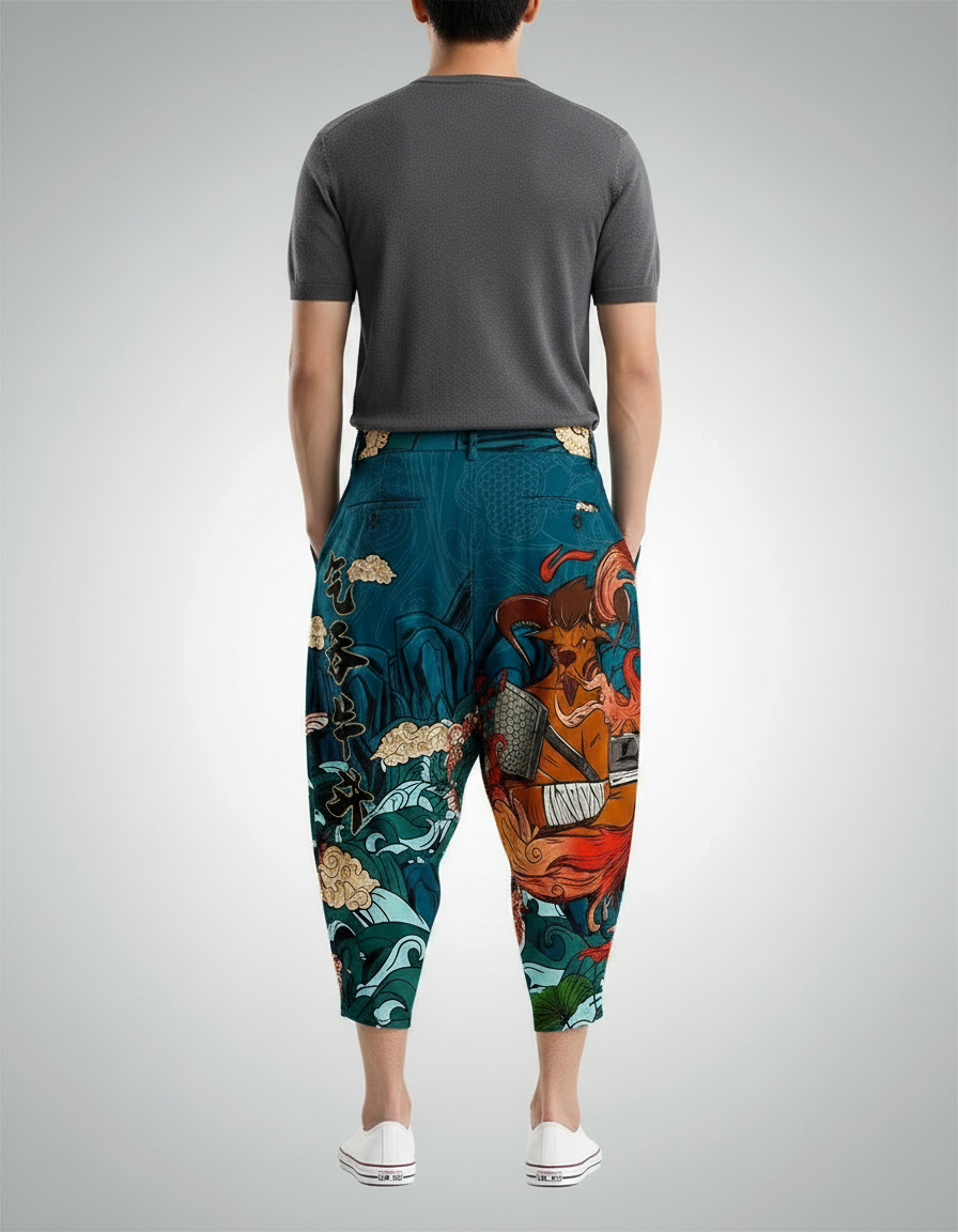 Pantalon Japonais Harem Imprimé Ample Décontracté Homme - Polyester - vue 2