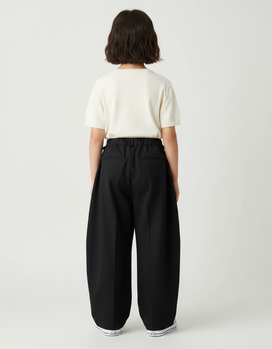 Pantalon Japonais Noir Ample Fluide Décontracté Enfant - Gabardine - vue 2