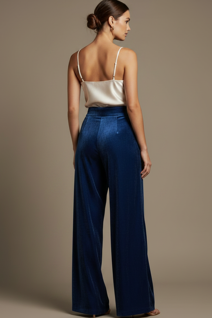 Pantalon Japonais Velours Bleu Ample Fluide Élégant - vue 2