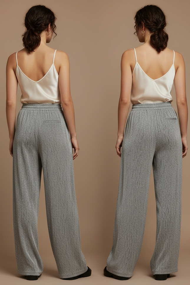 Pantalon Japonais Gris Fluide Ample Cordon Élégant - Maille - vue 2