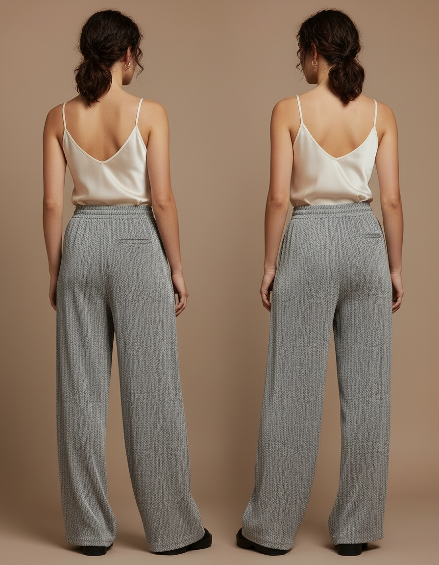 Pantalon Japonais Gris Fluide Ample Cordon Élégant - Maille - vue 2