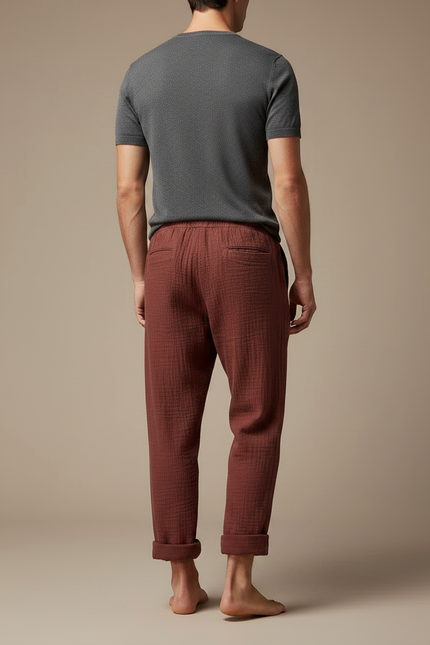 Pantalon Japonais Bordeaux Ample Texturé Coton Décontracté - vue 2